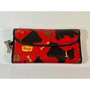 VTG Dooney & Bourke Scottie Dog Red Wallet Clutch Checkbook Card Holder 7"